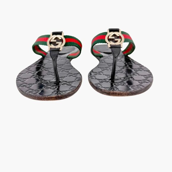 Gucci Interlocking GG Thong Sandal EU 37 US 7 Black Leather Flat Flip Flop Slide - Picture 6 of 12